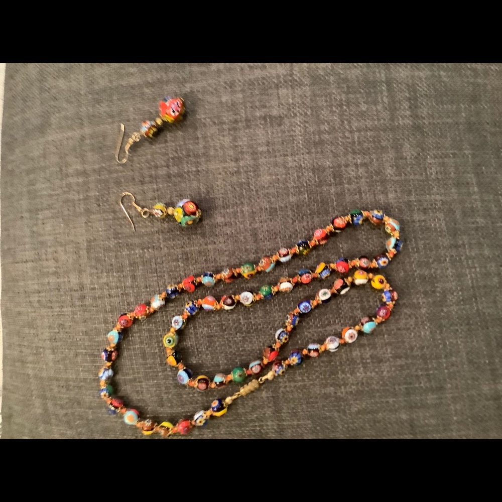 Murano Millefiori Glass Bead Necklace & Earrings